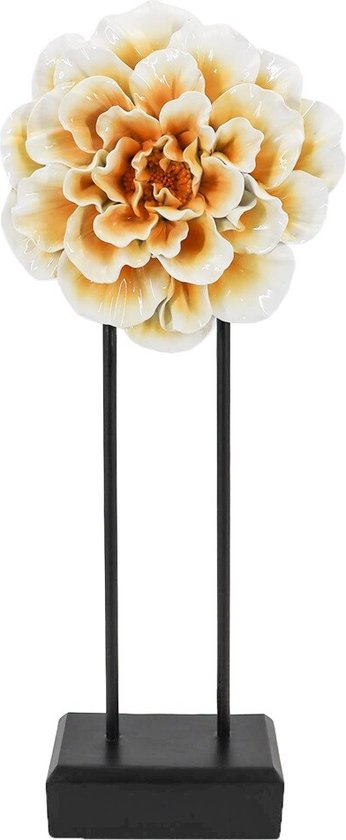 Set van 1 staander, premium metalen bloem op houten sokkel, 24 cm, decoratieve standaard, bloemenarrangement, ornamenten, metalen ring, bloemendecoratie, decoratieve bloem van metaal om neer te zetten