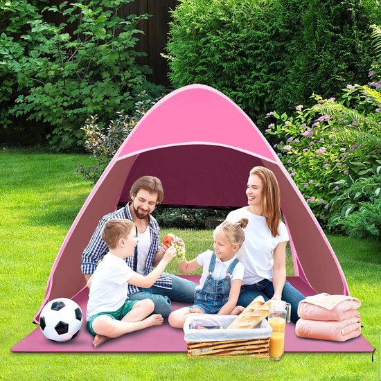 Pop-Up Beach Shelter UPF 50+ Portable Beach Tent Small Pack Size Includes Carry Bag and Pegs (Pink) - JOPHEK Beach Tent van POP — afbeelding 3