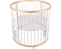 Buxibo Baby Box - Grondbox - Speelbox - Playpen - Kinderbox - Rond - Inclusief Matras - Op Wielen - 92x92x80.5cm - Hout