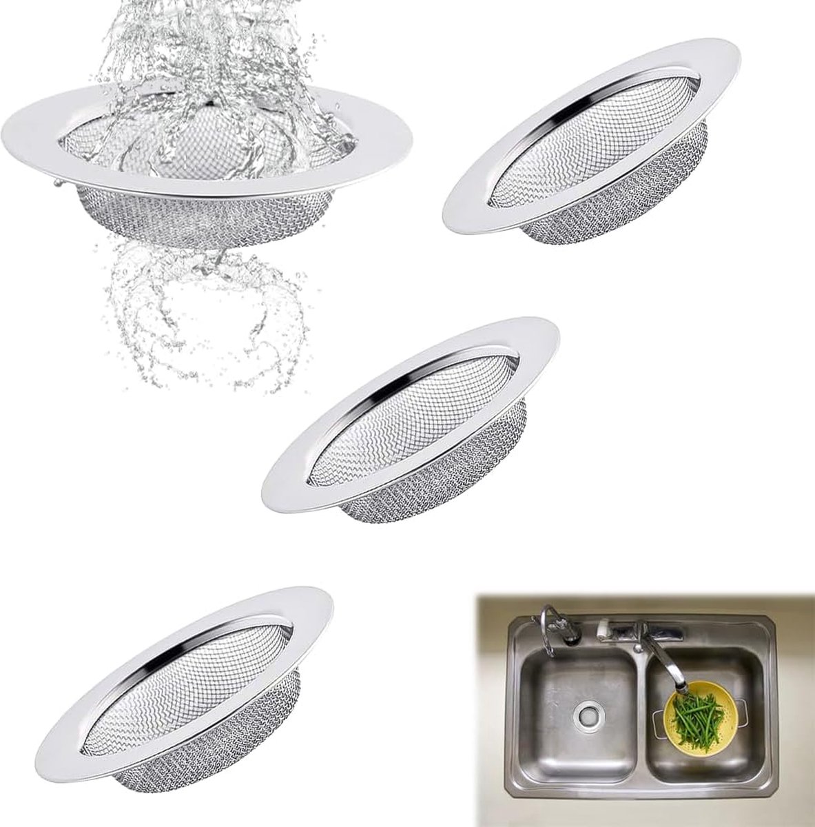 Goedkoopste 4 stuks roestvrijstalen afvoerzeef, gootsteen, gootsteen, keukenspoelbakzeef, kleine afvoerzeef, gootsteen, roestvrijstalen zeef voor keuken, wastafel, zeef, douche, badkuip, verkrijgbaar