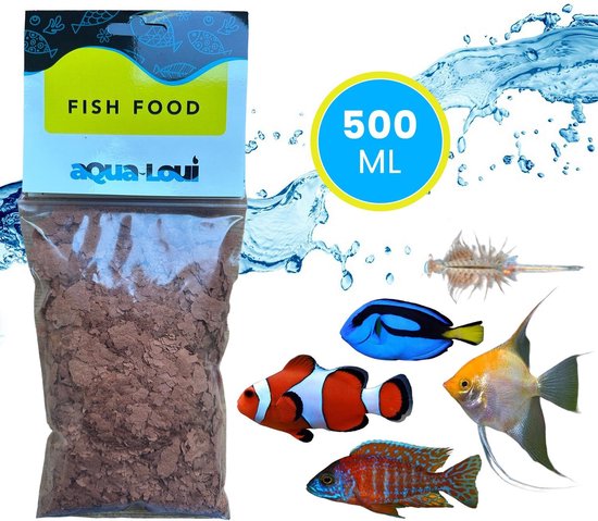 Aqua-Loui® – Visvoer – Tropisch Vissenvoer – Artemia – Vlokken (Flakes) – Visvoer Aquarium – Geschikt Voor Alle Maten Zoetwater & Zoutwater Vissen – 500ml