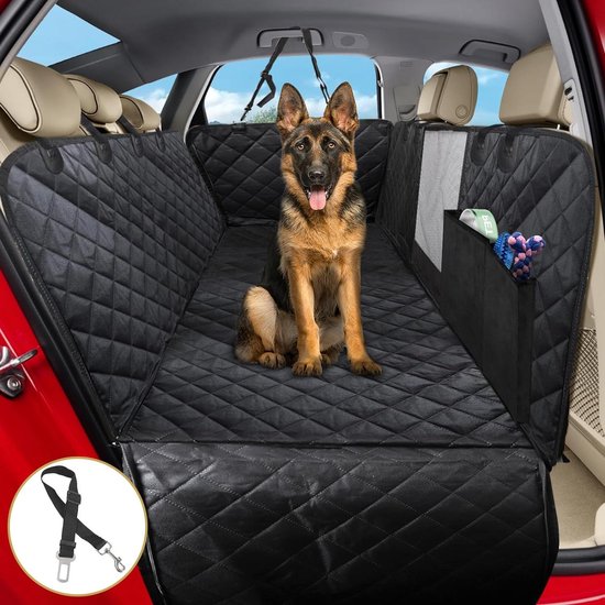 Hondendeken voor de achterbank, 4-in-1 autodeken voor honden, met zijbescherming en Hondendeken voor de achterbank, 4-in-1 autodeken voor honden, met zijbescherming en
