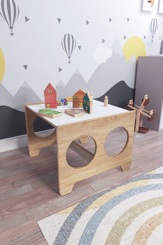 Zeo Wood - Table enfant et 2 Sièges - Table de jeu - Bureau enfant - Table enfant avec 2 Sièges - Table enfant Montessori - Table enfant et 2 Sièges
