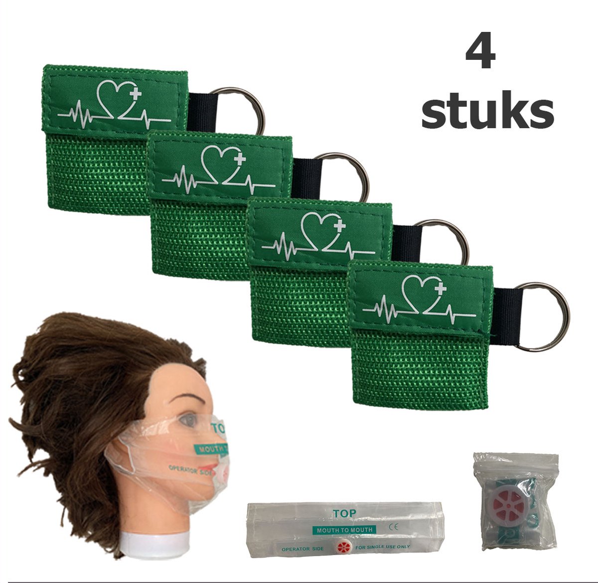 Goedkoopste Reanimatiemasker | Kiss of Life | Beademingsmasker | Reanimatie masker | Sleutelhanger | Veilig reanimeren | Groen | 4 stuks