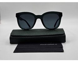 Dames zonnebril met zachte etui en doekje / Zonnebril UV400 / 6839 bril met groene montuur / groene lenzen voor glaucoom en migraine / lunettes de soleil / bril cat 3 van gerecycled polyester / Aland optiek / zonnebril damesek
