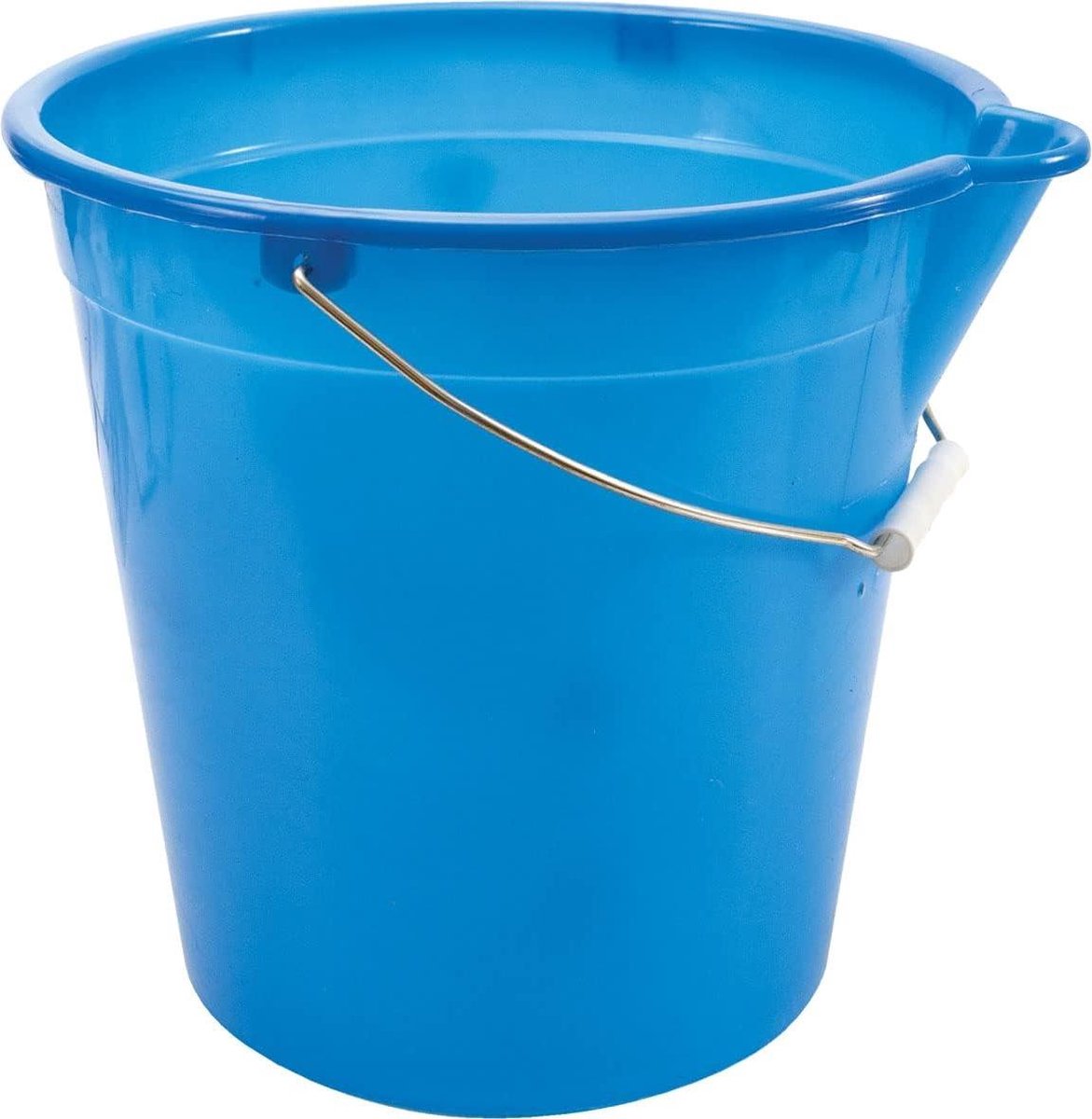 Emmer van kunststof met uitloop handvat van verzinkt ijzer blauw inhoud 12 liter