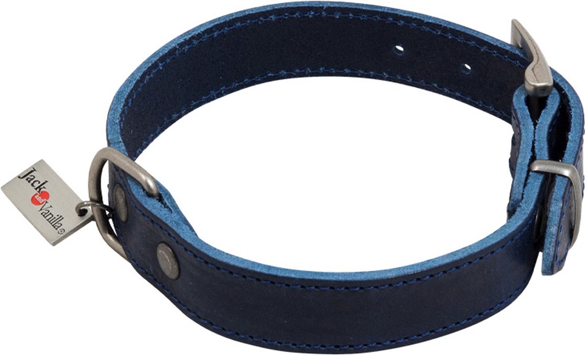 jack and vanilla halsband leder blauw timeless vintage 25mm x 40 cm nek 27-34cm . TIP meet de halsomtrek van uw hondje -door zijn breedte vermijdt men snijden in de hals, mooi in zijn eenvoud.