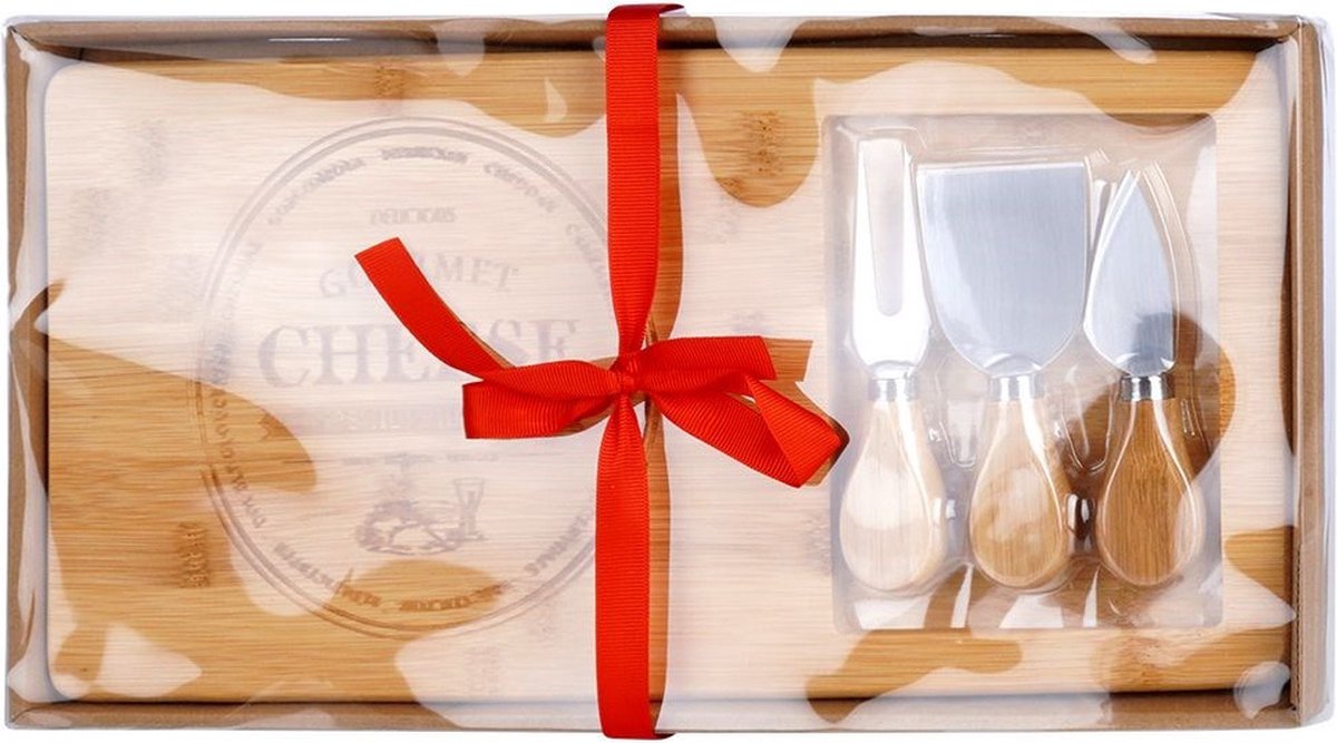 Kaasplank met Kaasmes Bamboe 4 delig - Serveerplank - Kaasmessen - Set - Hapjesplank - Mesjes - Snijplank — cadeau in Kookcadeaus - foto 6