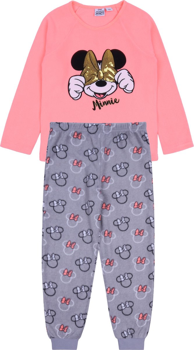 Disney Minnie Mouse pyjama met neon shirt en grijze broek / 8-9 jaar 134cm Roze