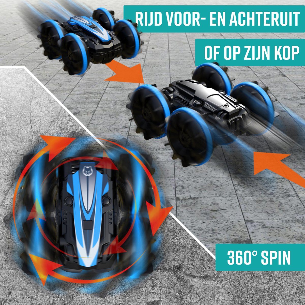 Napi Bestuurbare Auto All-Terrain - RC Auto met 2 Accu's - Waterdicht - Speelgoed Autos Jongens - Buitenspeelgoed - Race Car/Boot Land & Water - 1,5u Speelplezier - Radiografisch - Aqua-Land Racer — afbeelding 6
