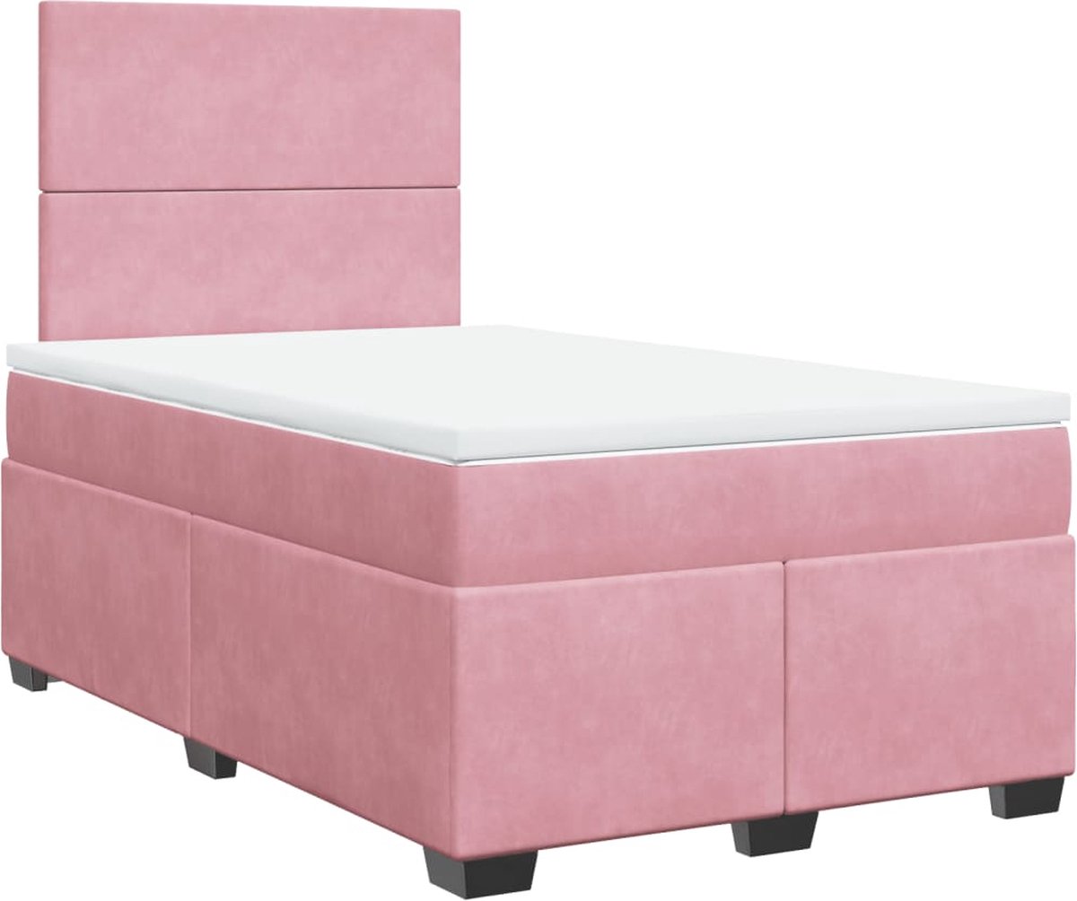 vidaXL - Boxspring - met - matras - fluweel - roze - 120x200 - cm