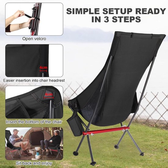 Hyfive Opvouwbare campingstoelen Heavy Duty Luxe Gewatteerd met Bekerhouder Hoge Rug - Groen - 1 Stoel