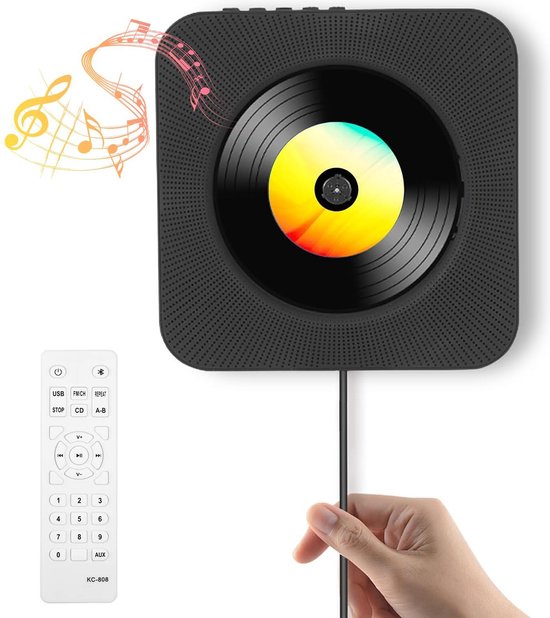 Lecteur CD Portable Bluetooth - Radio FM/USB/AUX - Support Réglable Et Lumières Ambiance