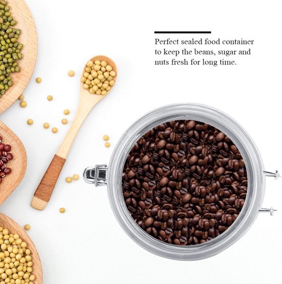 Boîtes hermétiques de stockage de café et d'aliments en acier inoxydable, récipient de stockage d'aliments avec couvercle transparent, pince de verrouillage (1400ML)