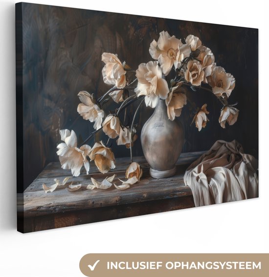 Foto: Canvas schilderij 120x80 cm wanddecoratie bloemen vaas kunst stilleven muurdecoratie woonkamer slaapkamer decoratie kamer accessoires schilderijen