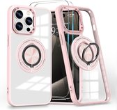 Coque adaptée pour iPhone 15 Pro Max Coque Arara pour Magsafe Coque rigide transparente – Support avec Ring rotatif avec 2 protections d'écran – Or rose