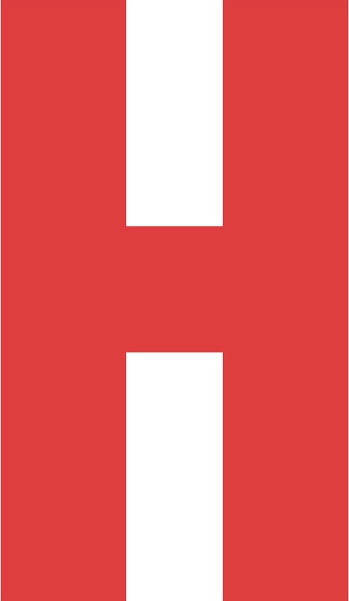 Letter H 10x5CM ROOD naam, woord, magazijn, stellingen, showroom, bedrijf, route, openbare gebouwen