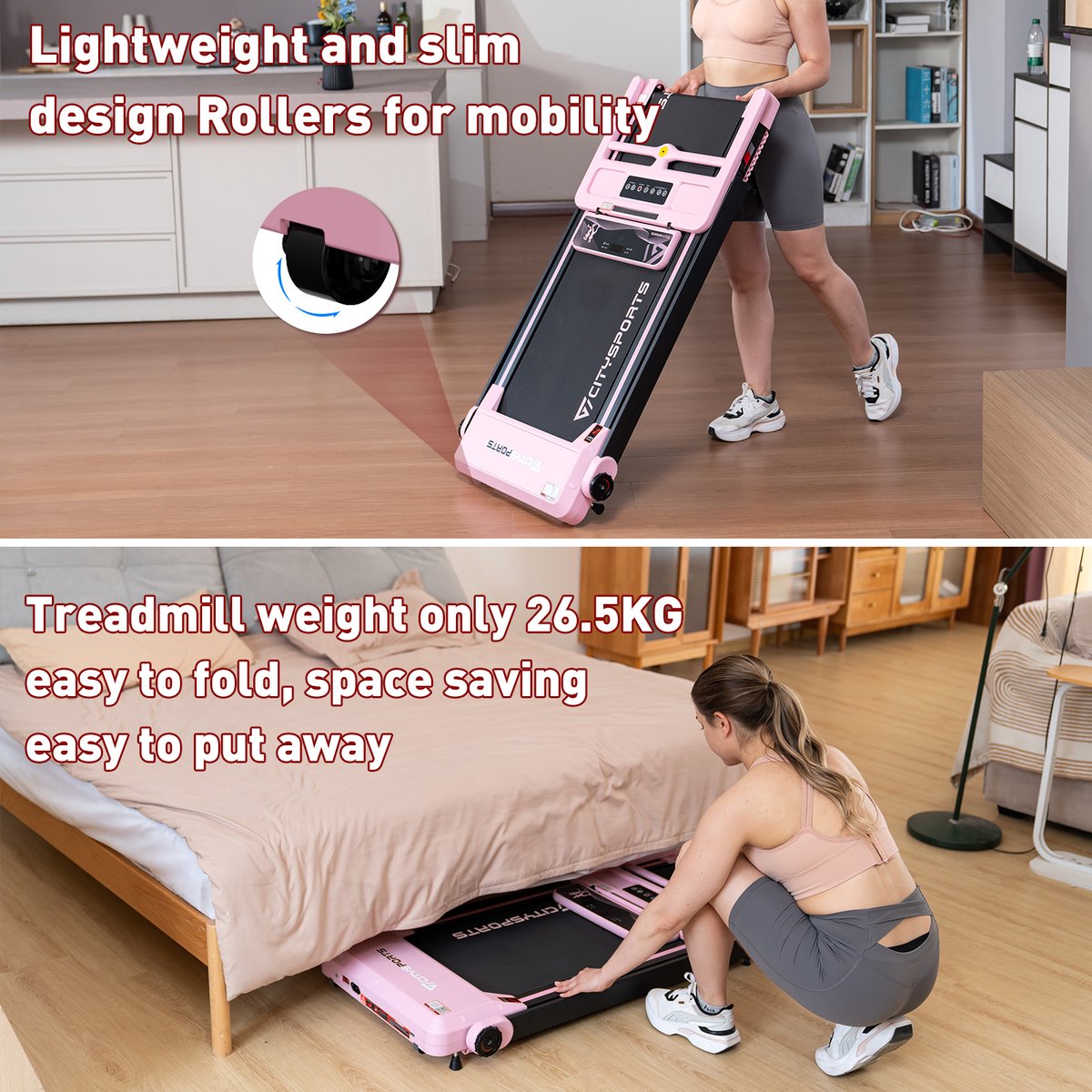 CITYSPORTS Loopband WP9 12 km/u Inklapbaar Zwart/Roze - afbeelding 3