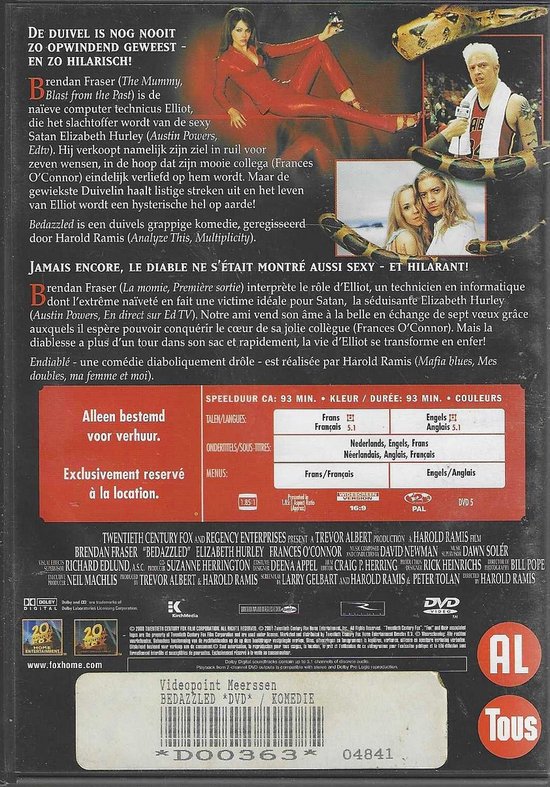 Brendan Fraser en Elizabeth Hurley met een slang op de cover van Bedazzled. Met Nederlandse ondertitels en audio.