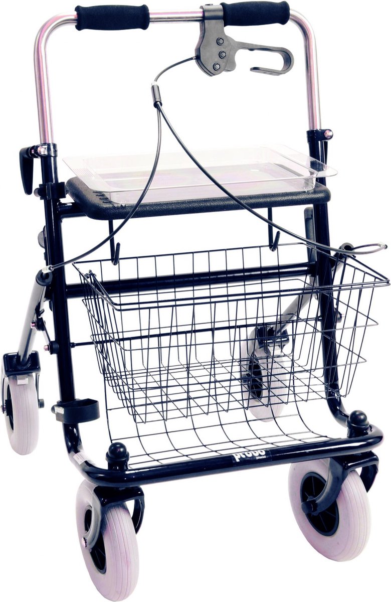 Goedkoopste Premis Provo - Rollator - 2de Generatie - Duwbeugel - Met één hand te bedienen - Linkshandig - Metallic Zwart