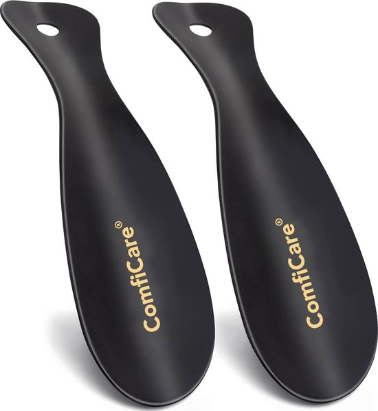 ComfiCare® Schoenlepel klein 19 cm - 2 stuks - Schoenlepel metaal - Roestvrijstalen schoenlepel - Schoen lepel - Compact voor op reis - Zwart
