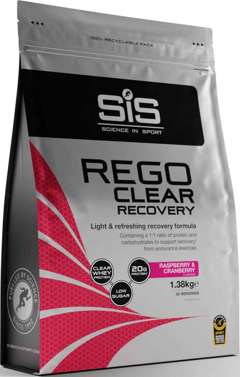 Goedkoopste SIS - REGO Clear Whey Isolaat Protein Recovery Drink - Proteine ranja - Raspberry & Cranberry Smaak - 1380 gram - 20 gram eiwit per shake