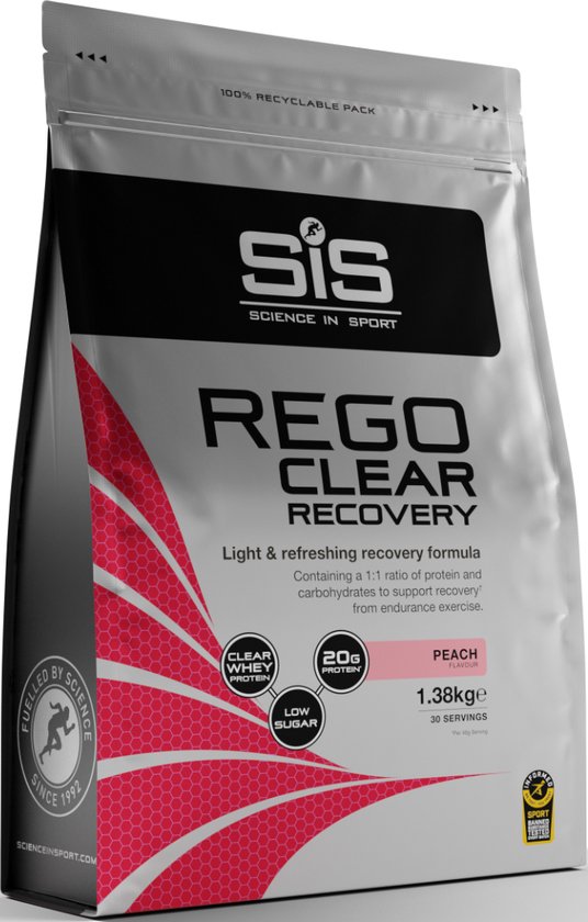 Foto: Sis rego clear whey isolaat protein recovery drink proteine ranja peach smaak 1380 gram 20 gram eiwit per shake