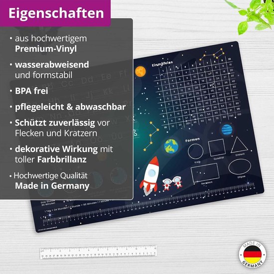 Stevige Vinyl Bureauonderlegger Voor Kinderen – Wasbaar, BPA-vrij, 60x39,5 Cm, Met Dieren-ABC Ontwerp