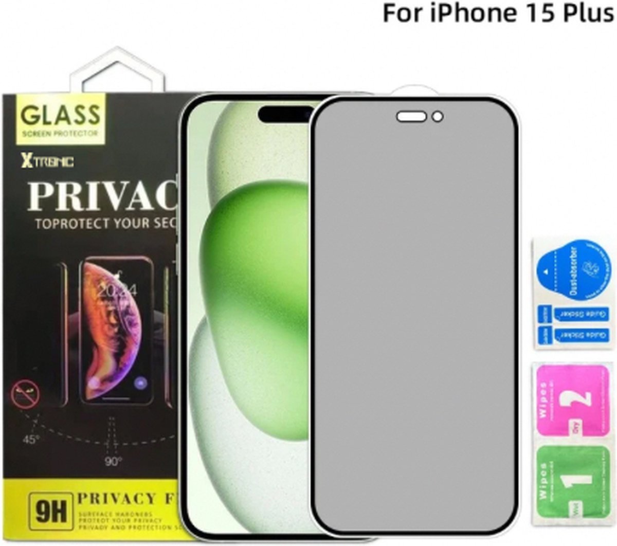 Screenprotector geschikt voor iPhone 15 Plus - Extra Sterk en Veilig 9H Geharde Glasbescherming - Screenprotector Privacy