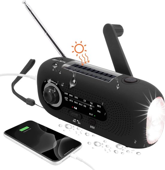 YIKANWEN Radio op zonne energie, AM/FM zwengelradio, draagbaar, USB