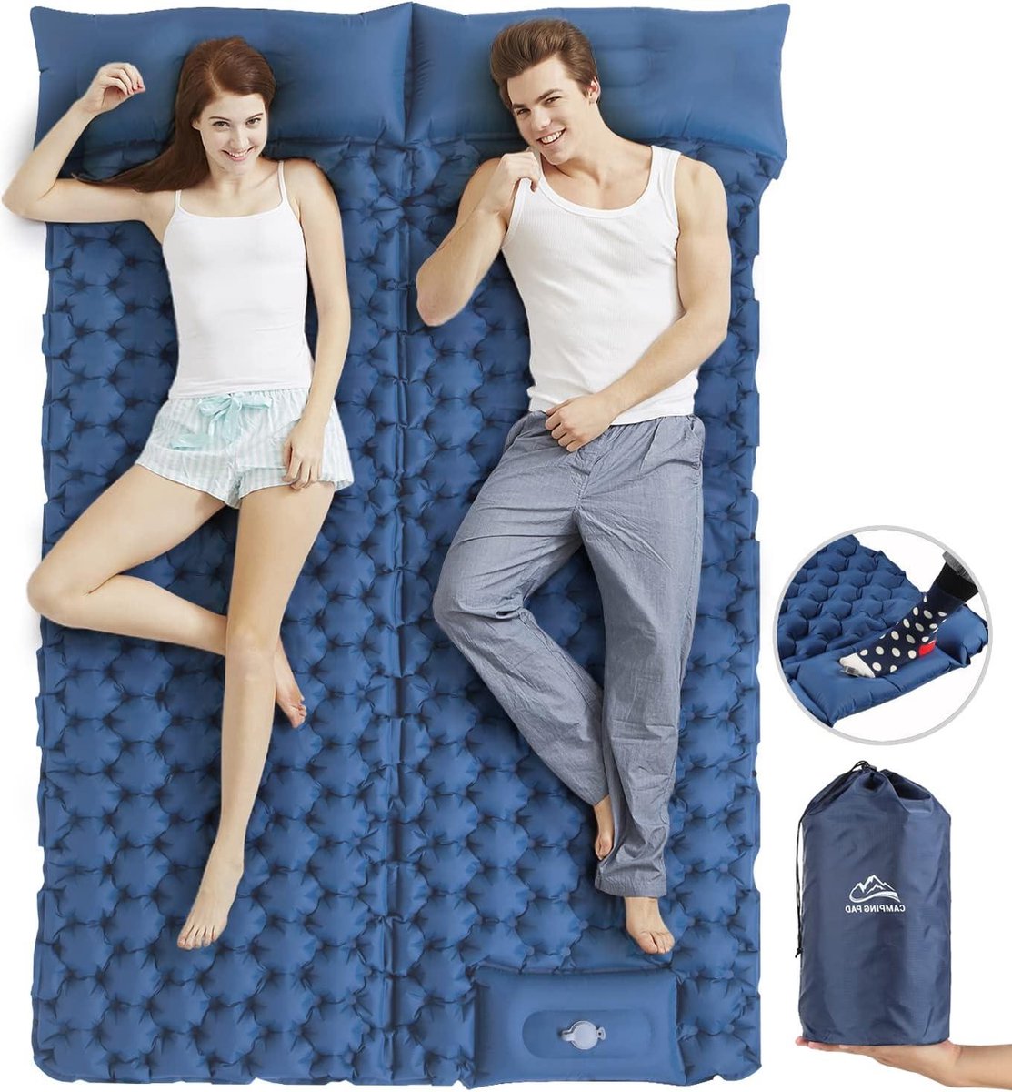 Slaapmat Dubbel Met Kussen Lichtgewicht Camping Matras - Voetpomp Draagbaar Outdoor Pad voor Wandelen Reizen Backpacken Strand