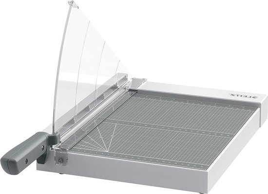 Foto: Leitz precision home guillotine snijtafel a4 snijdt tot 8 vellen snijlengte 305 millimeter stalen snijmes houten basis hulplijnen en mesbescherming