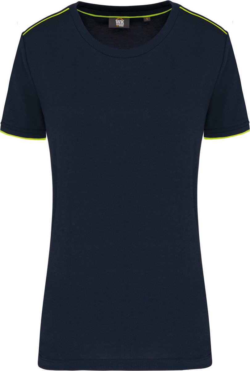 WK. Designed To Work Dames-t-shirt Day To Day korte mouwen WK3021 - Navy / Fluorescent Yellow - XXL