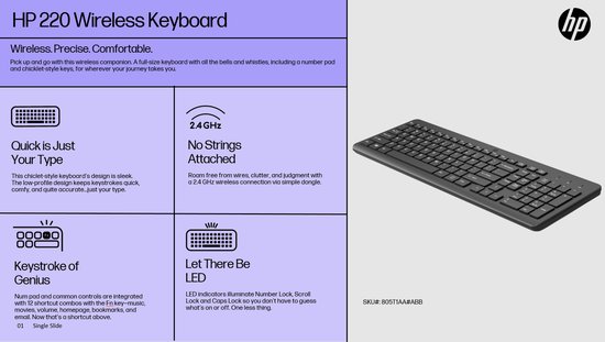 HP 220 Draadloos Toetsenbord, Aansluiting Voor Meerdere Apparaten Qwerty Italiaanse Indeling Emoji It 43152610