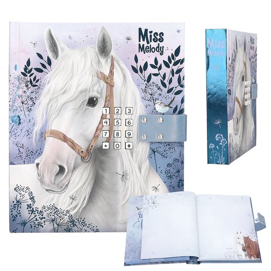 Depesche 12418 Miss Melody - dagboek met cijfercode en geluid, boek met paardenmotieven en 80 gelinieerde, kleurrijk geïllustreerde pagina's