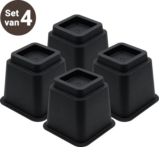 JustValue Verstelbare Meubelverhoger set - Stoelverhogers - Bedklossen - Tafelverhoger - Tafelpoot - Verhoogt met 13 cm - Max. 600 kg - Modern Zwart Design