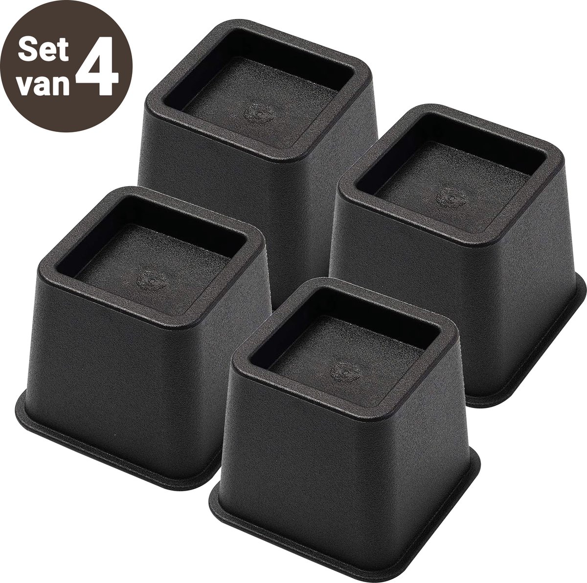 Goedkoopste JustValue Verstelbare Meubelverhoger set - Stoelverhogers - Bedklossen - Tafelverhogers - 8 cm - Max. 600 kg - Modern Zwart Design