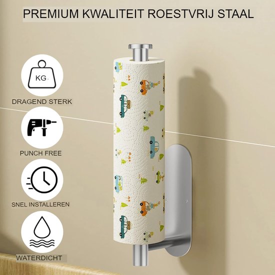 Porte-Rouleau Essuie-Tout Autocollant Mural Inox - Avec Frein Anti-Déroulement - WOHNHELD Zewa