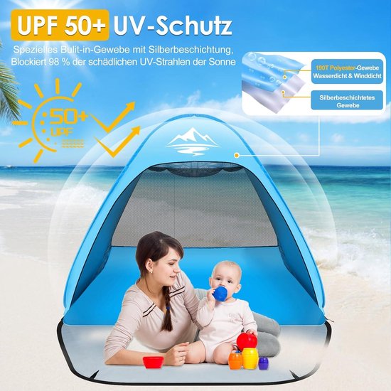 Pop-up strandtent voor 2-3 personen met UV50+ bescherming - automatische strandtent voor camping - draagbaar en extra licht - draagtas inbegrepen van POP — afbeelding 3