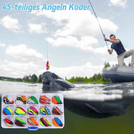 45 stuks forelaas visaas 2 g 25 g 30 g 32 g 35 g 5 g met opbergdoos - spinner knipperset voor snoek snoekbaars baars — afbeelding 4
