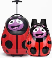 Kinderkoffer en Rugzak - Rugtas Kind - Hard Case Koffer - Handbagage-Lieveheersbeestje- Kindertrolley