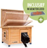 MyMax® Kattenhuisje Hout - Dierenhuis - Kattenhuis - Kattenhuis voor Buiten - Kattenhok - Met Openslaand Bitumen Dak - 57*45*43 CM - Bruin
