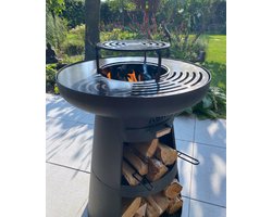 ASH - Horizon - Plancha BBQ - Buitenkeuken - Barbecue Met houtopslag - Buitenkoken - Zwart - Vuurschaal BBQ - Vuurkorf - Plancha ring - Sfeerhaard - Plancha Bakken