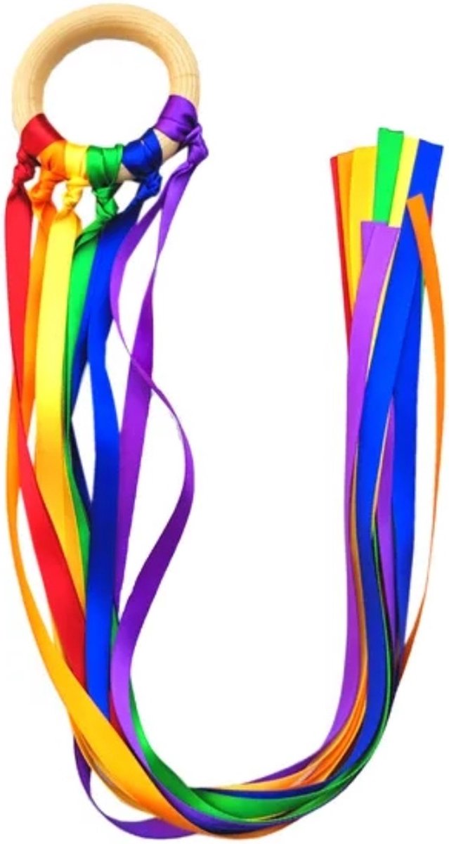 LuukyBB Handvlieger Danslint Regenboog Houten Buitenspeelgoed Duurzaam Montessori Tuin Speelgoed Bijtring Hand Vlieger Danslinten Ringen Kinderen Meisje Jongen Peuter 1 2 3 jaar