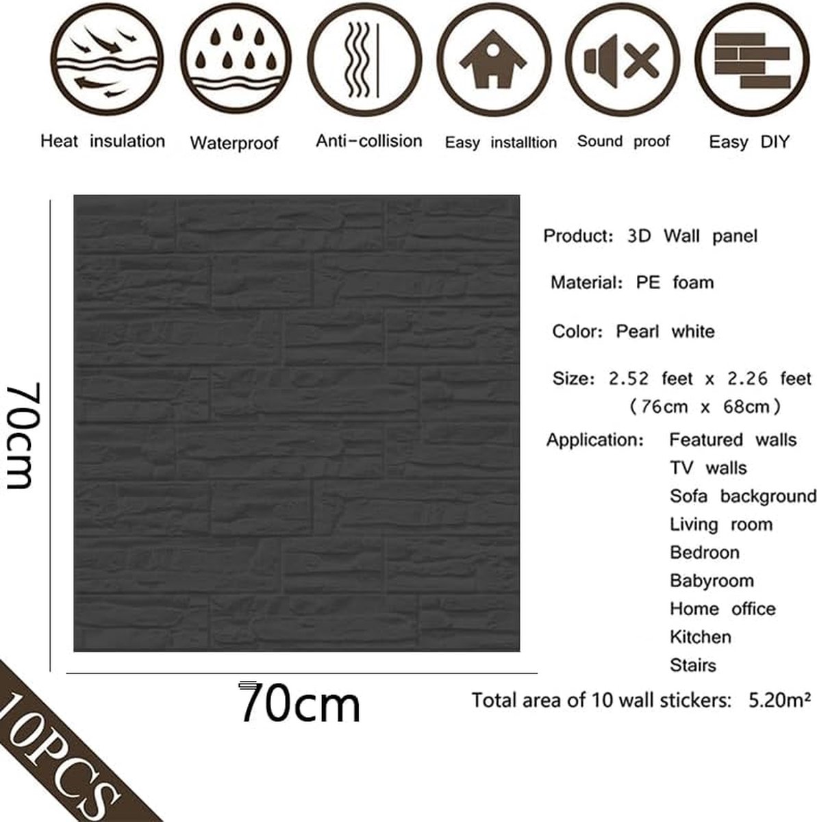 wandpanelen steenlook_10 stuks, 70 x 77 cm