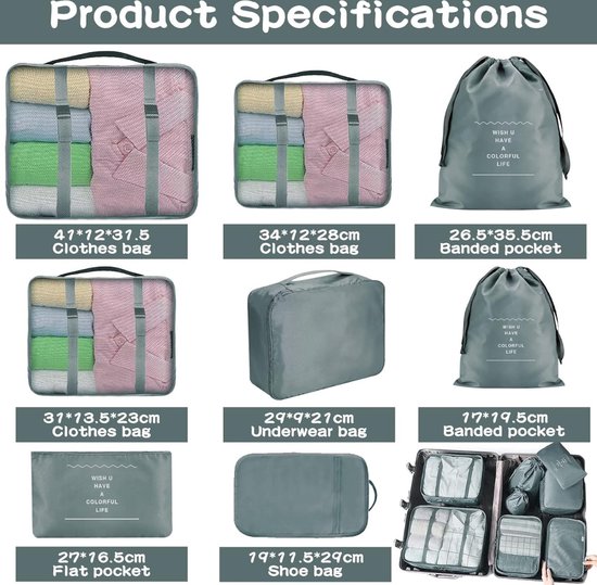 Dream Travel® packing cubes organiser set van 7 - blauw