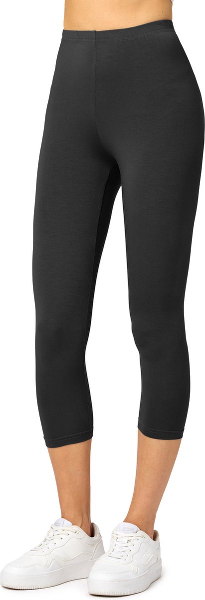Merry Style MS-MS10-144-LE Dames Capri Leggings - Sport - Vrijetijdsbroek - 3/4 Lengte - Viscose - Sporbroek - Yogabroek - Zwart - S