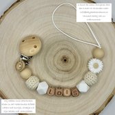 Babybeads- Speenkoord met naam - Madelief, nude - Gepersonaliseerd kraamcadeau