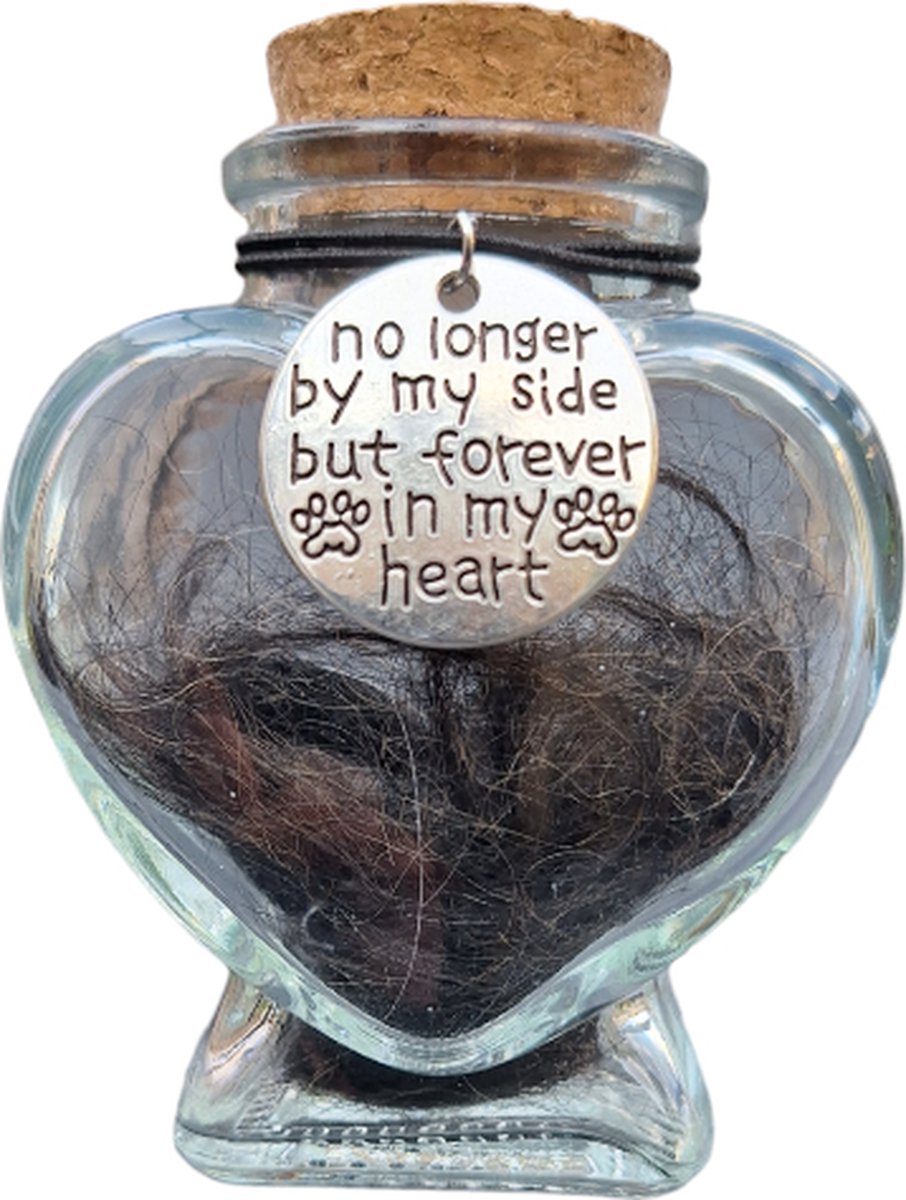 Memorial flesje voor bewaren van as of plukjes vacht huisdier- Glazen flesje voor Pet Memorial vacht of as - Blijvende herinnering hond of kat - Mini urn - Moderne urn - Urntje - Memorial flesje hart H 8 cm