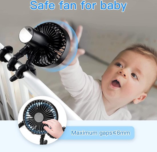 Ventilateur De Poussette Portable - 3 Vitesses, Rotation 360° - Pour Bébé En Voyage Ou Promenade